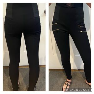 Ci Sono black high waisted pants with gold zippers, size S